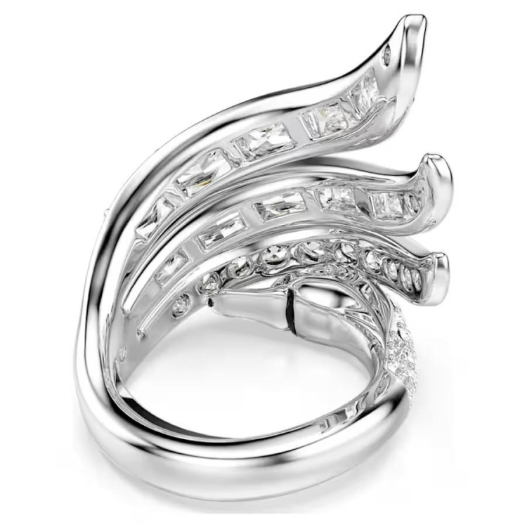 Vienna cocktail ring Mixed cuts, Swan, White, Rhodium plated